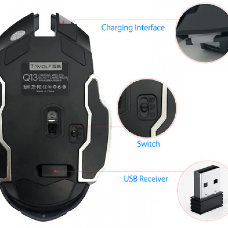 T-WOLF Q-13  Gaming USB Wireless Rechargeable Mouse